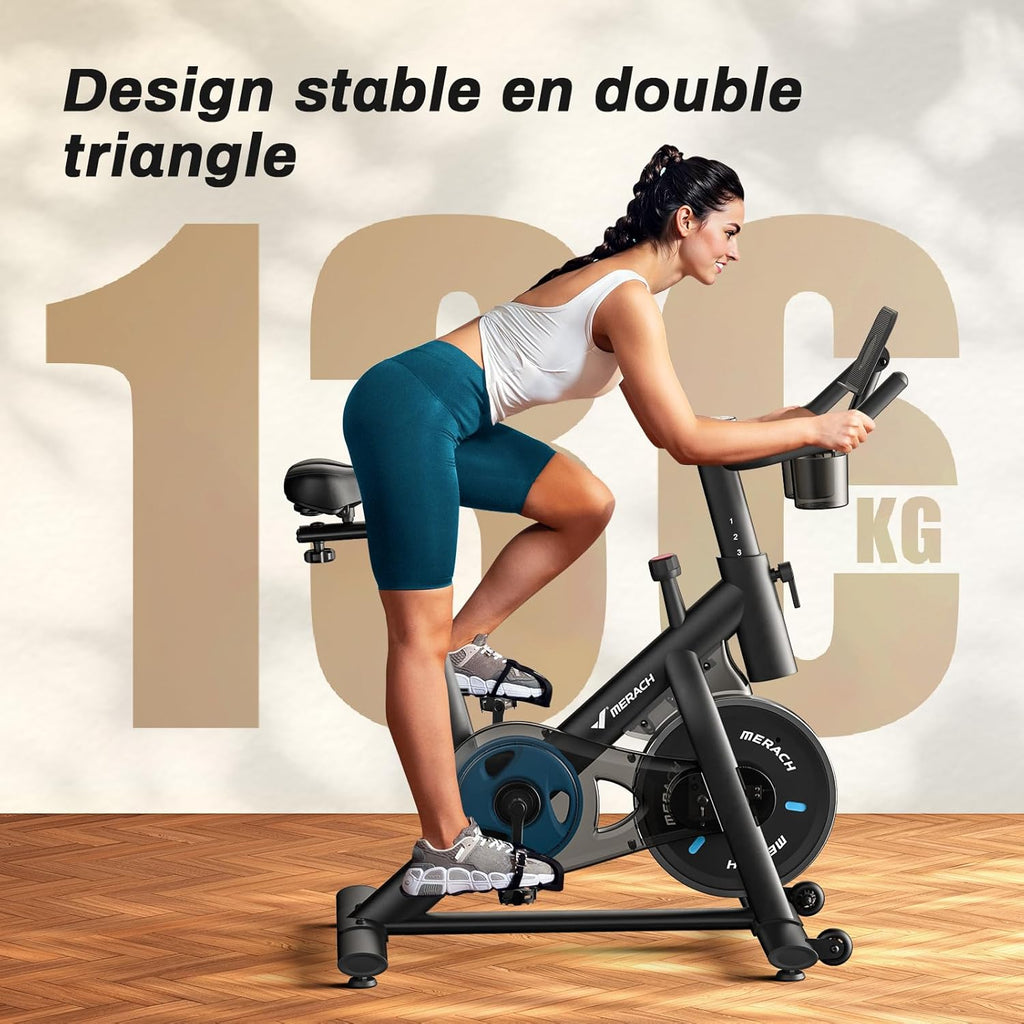 Vélo d'appartement 4 en 1 Ultra-silencieux et Connecté, Résistance Magnétique 16 Niveaux, Écran LCD